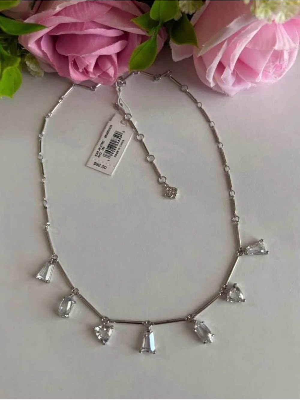 NWT Kendra Scott Blair Jewel Strand Necklace in silver White Crystal